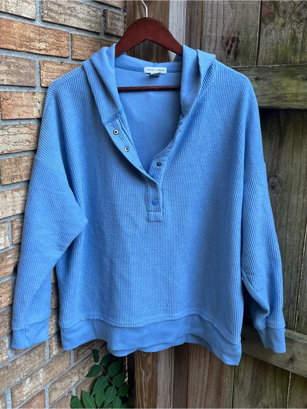 Better Together Women's Hooded Ribbed Pullover Sweatshirt — Light Blue